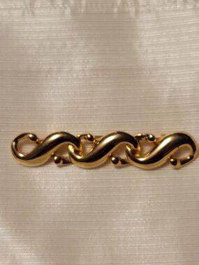 Vtg Gold Tone S-Shaped Link Bar Brooch/Collar Pin